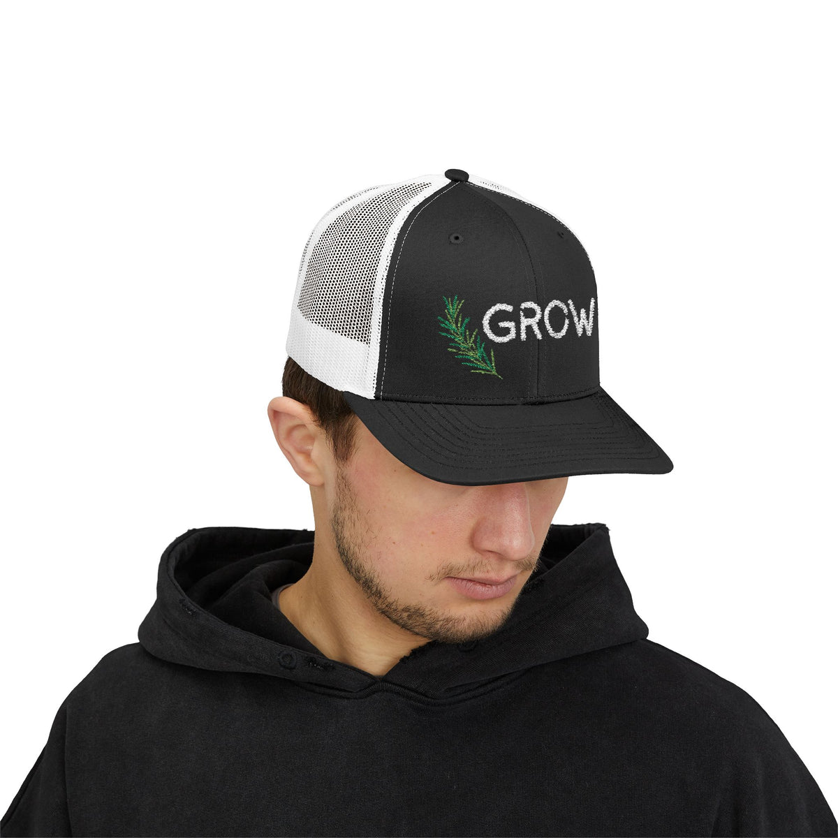 Grow Embroidered Trucker Hat, Adjustable Mesh Snapback for Gardeners & Plant Lovers