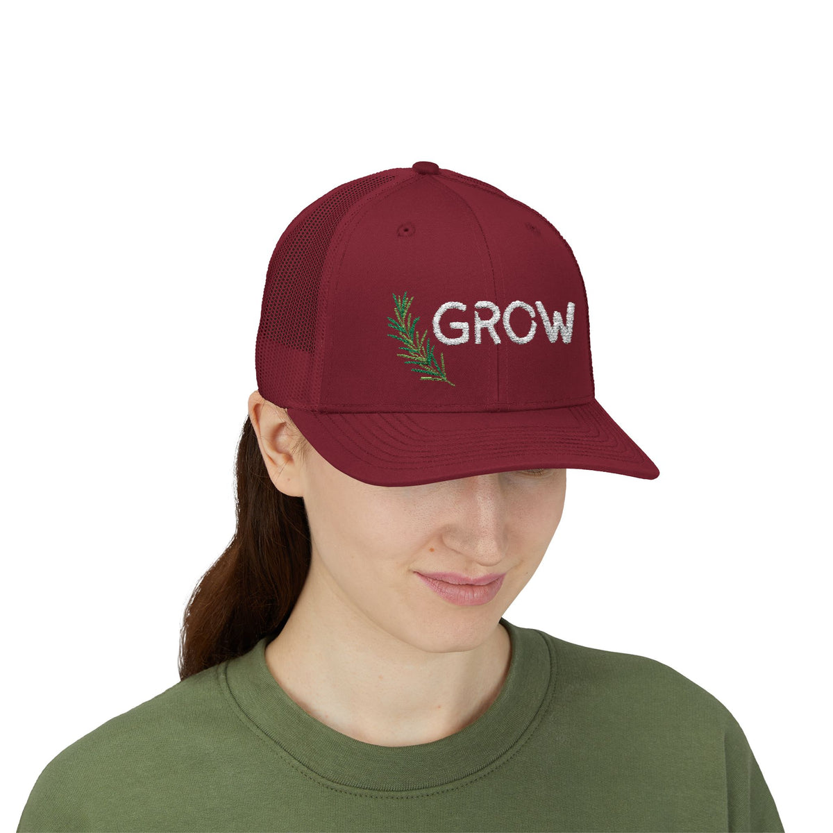 Grow Embroidered Trucker Hat, Adjustable Mesh Snapback for Gardeners & Plant Lovers