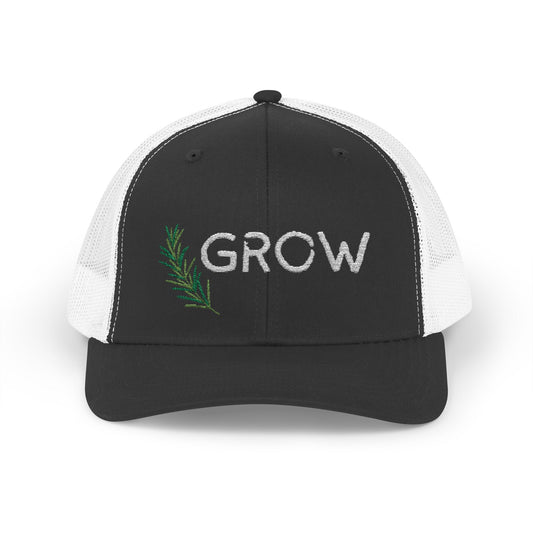 Grow Embroidered Trucker Hat, Adjustable Mesh Snapback for Gardeners & Plant Lovers